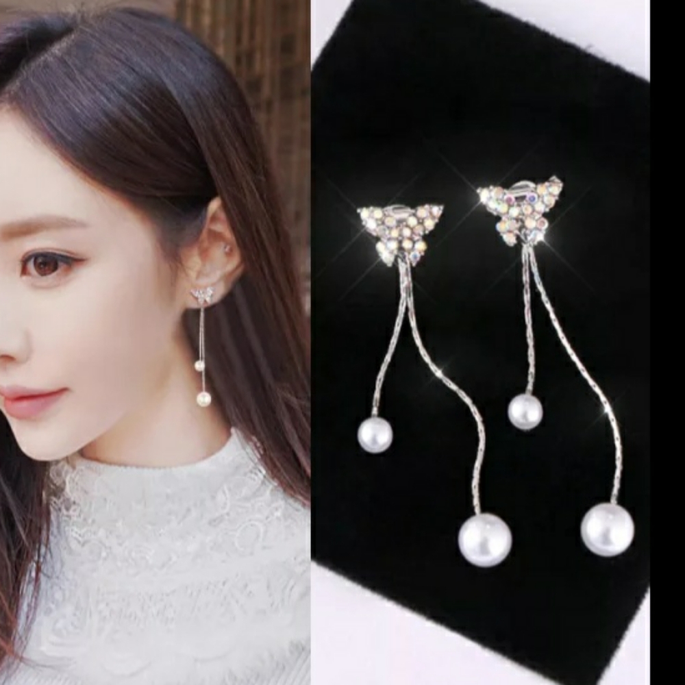 Crystal Butterfly Tassel Earrings